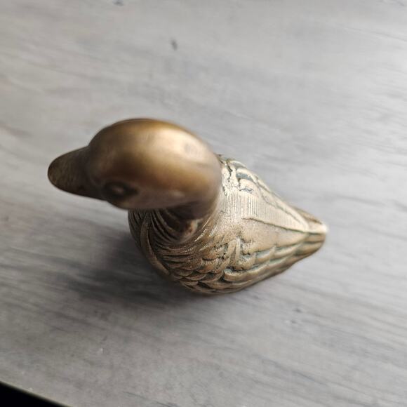 Vintage Solid Brass Duck Figurine Collectible Goose Home Decor Bird Mid Century - Picture 8 of 11